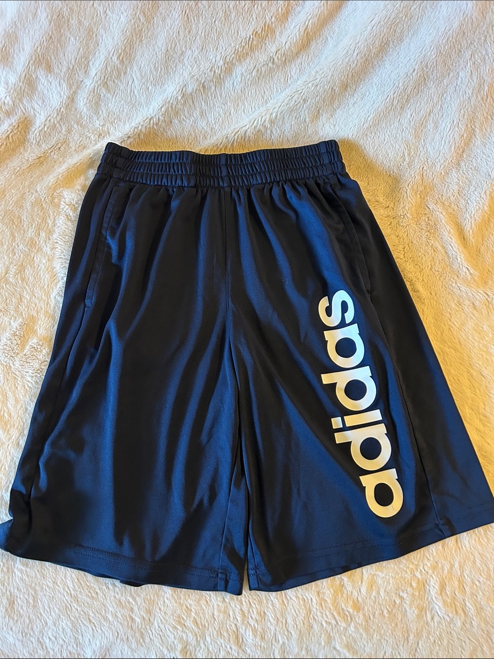 adidas Navy Athletic Shorts with White Logo